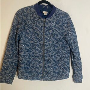 J. Crew Blue Quilted Jean Jacket with Geometric Pattern